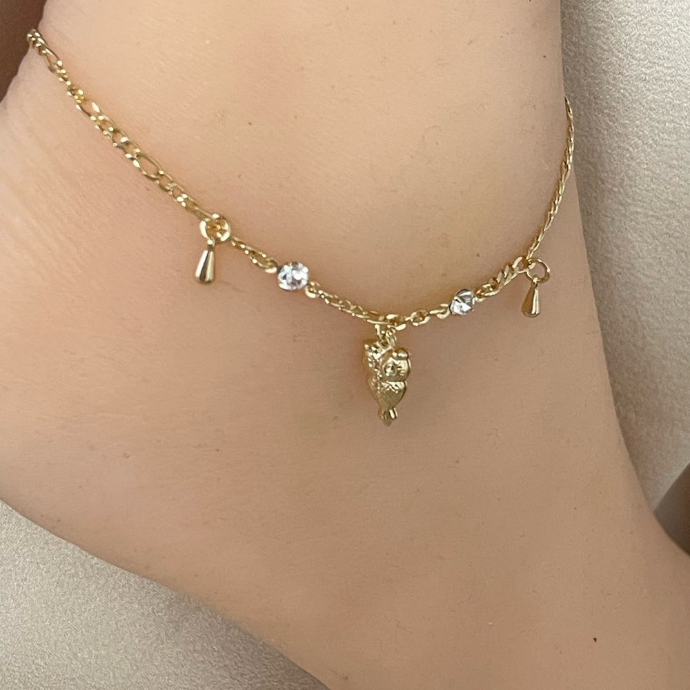 18k Gold Filled Owl Anklet